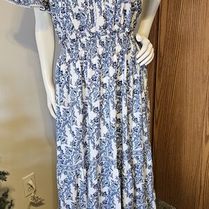 Max Studio Blue and White Floral Maxi Dress